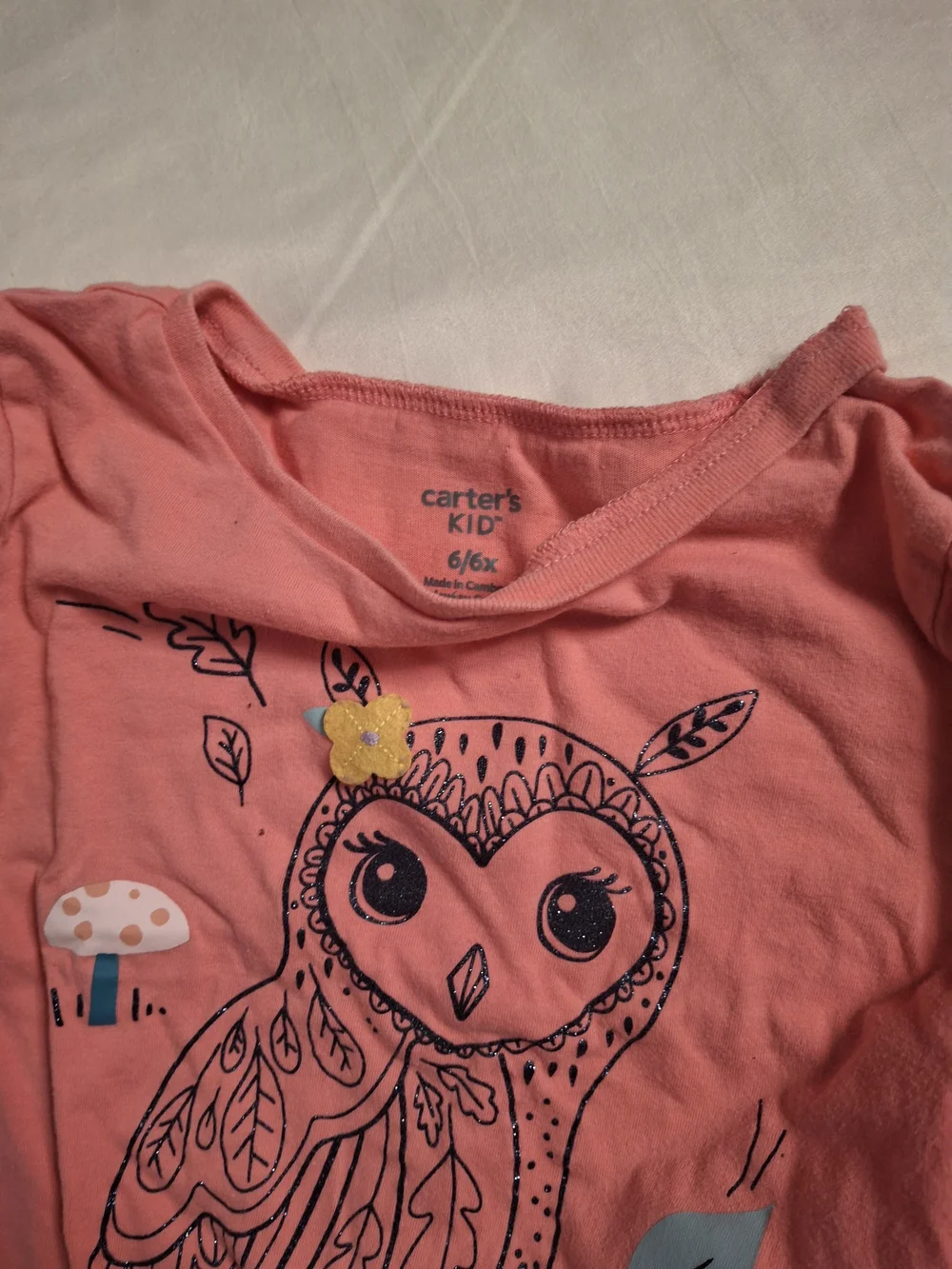 Carter's Pink Coral Owl Tee with Yellow Flower